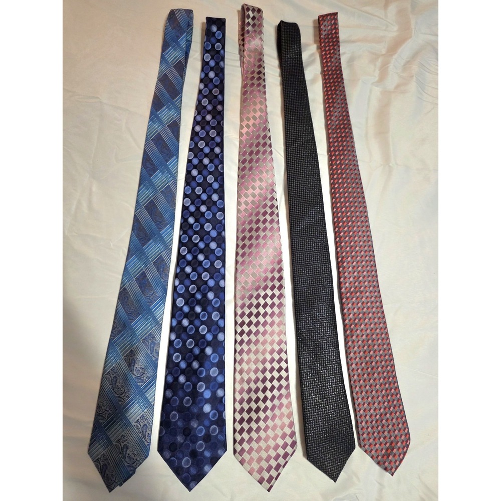 Lot of 5 Men's Designer Alfani Multicolor Geometric Ties NWOT